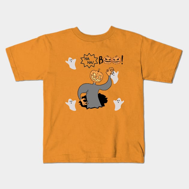 HA HA BOO Scary Pumpkin Kids T-Shirt by O.M design